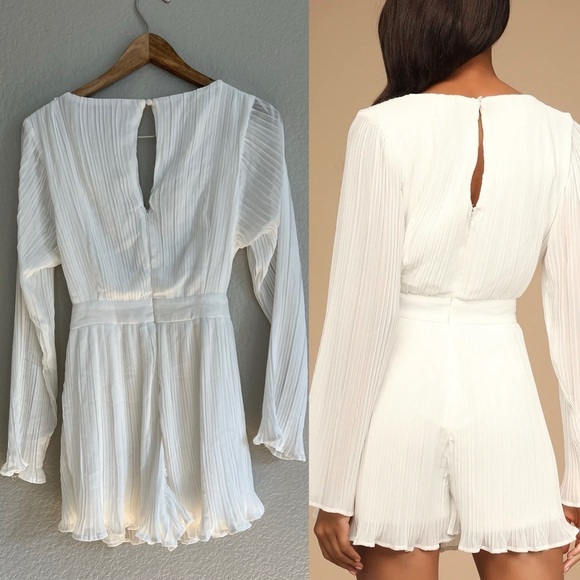 Embrace Your Beauty Ivory Pleated Long Sleeve Skort Romper - Picture 3 of 9